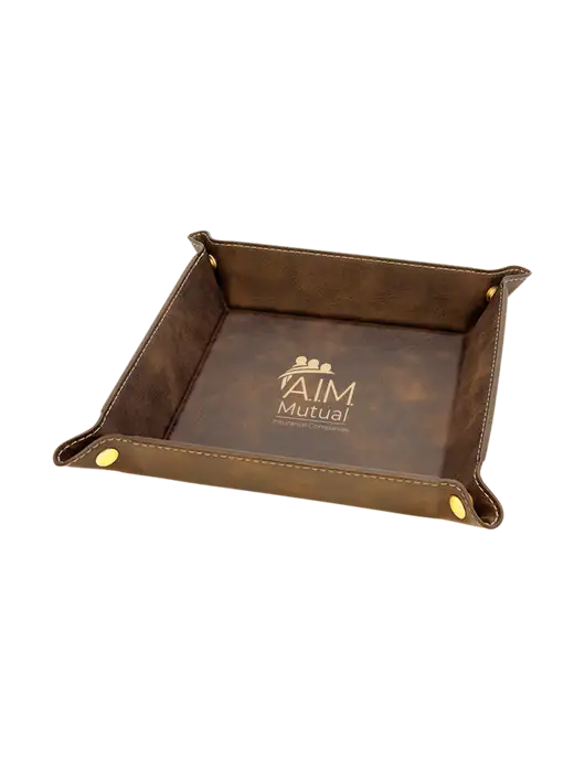 Rustic Leatherette Valet Tray, 6 x 6 w/A.I.M. Mutual Logo
