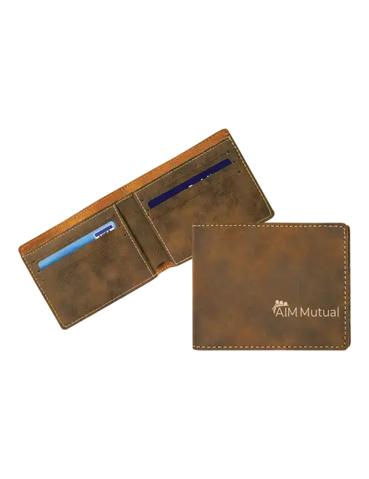 Rustic Leatherette Bifold Wallet w/A.I.M. Mutual Insurance Logo
