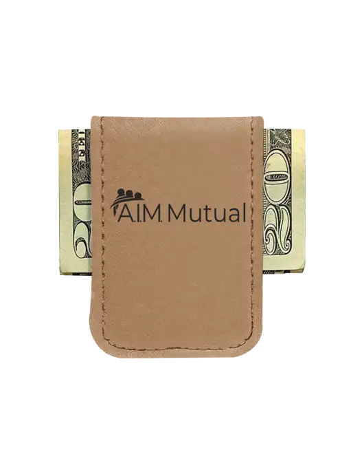 Tan Leatherette Money Clip w/A.I.M. Mutual Insurance Logo