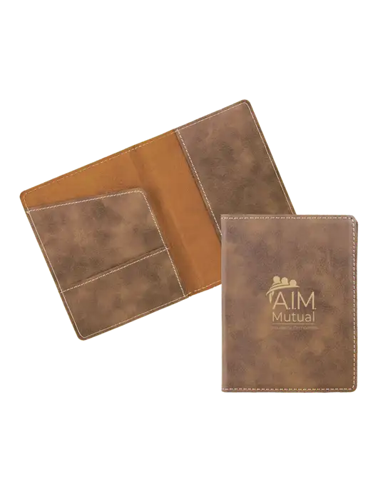 Rustic Leatherette Passport Holder w/A.I.M. Mutual Logo