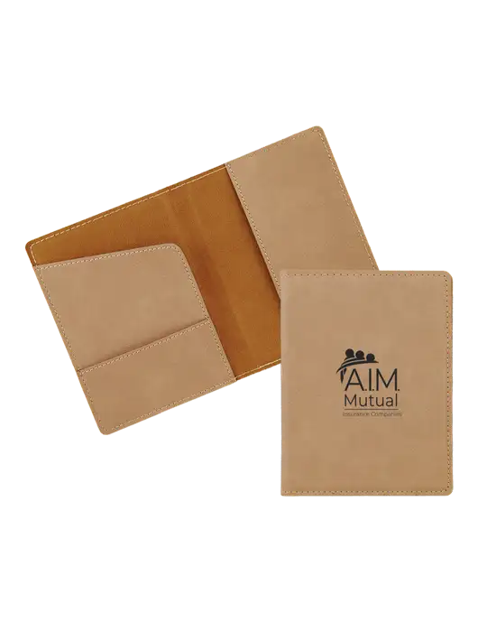 Tan Leatherette Passport Holder w/A.I.M. Mutual Logo