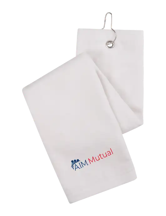 White Tri-Fold Golf Towel with Grommet w/A.I.M. Mutual Logo