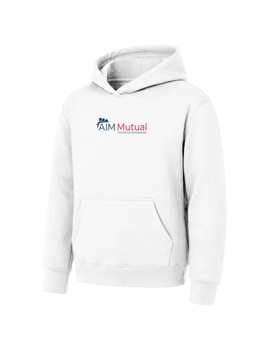 Youth White 7.8 oz Pullover Hooded Sweatshirt w/A.I.M. Mutual Logo