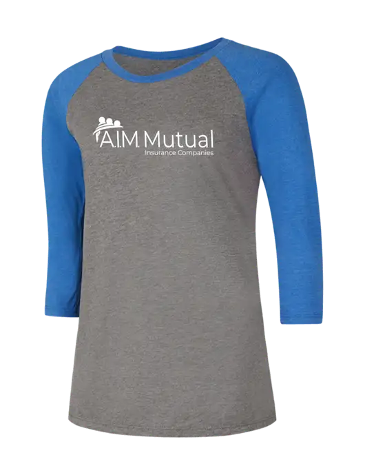 Womens Simply Soft 3/4 Sleeve Royal Frost/Grey Ring Spun Cotton T-Shirt w/A.I.M. Mutual Logo
